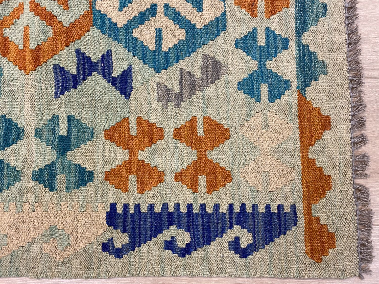 Kleurrijk Tapijt Laagpolig Handgeweven Wollen Vloerkleed - Omid Afghan Kelim Loper 297x81cm - Omid Carpets