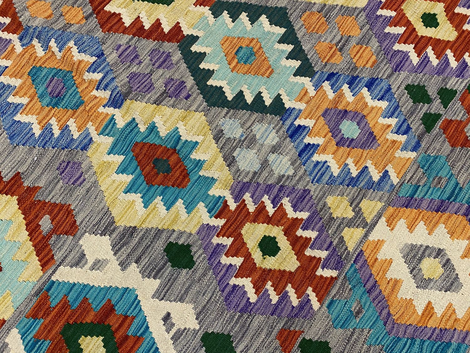 Kleurrijk Tapijt Laagpolig Handgeweven Wollen Vloerkleed - Omid Afghan Kelim 240x175cm