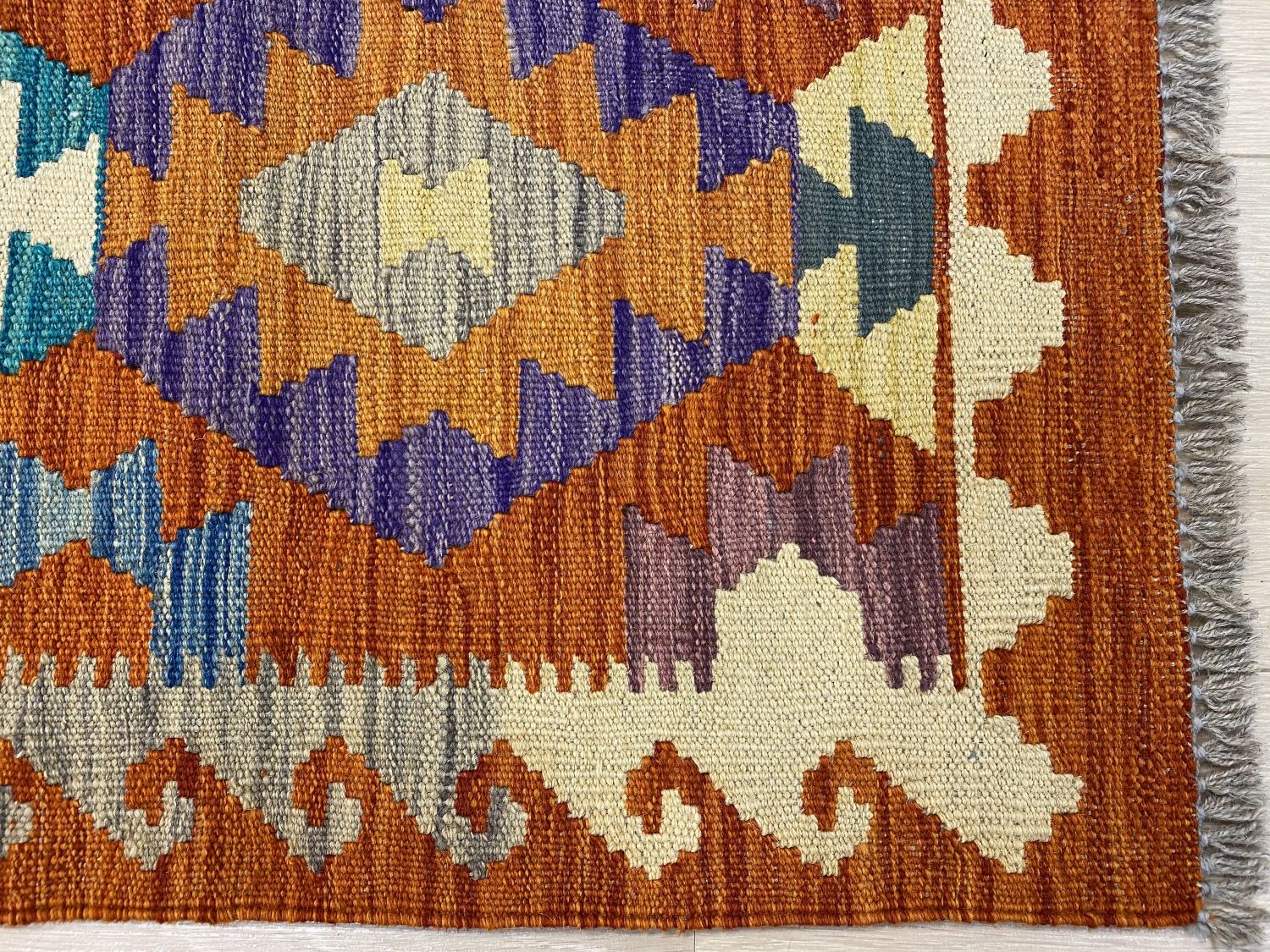 Kleurrijk Tapijt Laagpolig Handgeweven Wollen Vloerkleed - Omid Afghan Kelim Loper 296x82cm