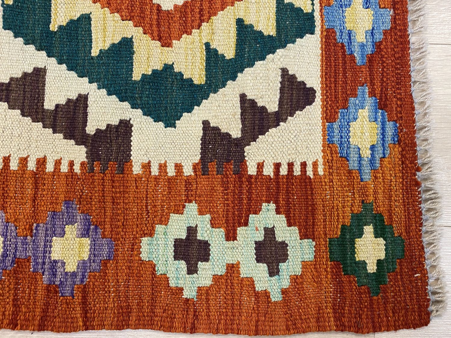 Kleurrijk Tapijt Laagpolig Handgeweven Wollen Vloerkleed - Omid Afghan Kelim 259x190cm