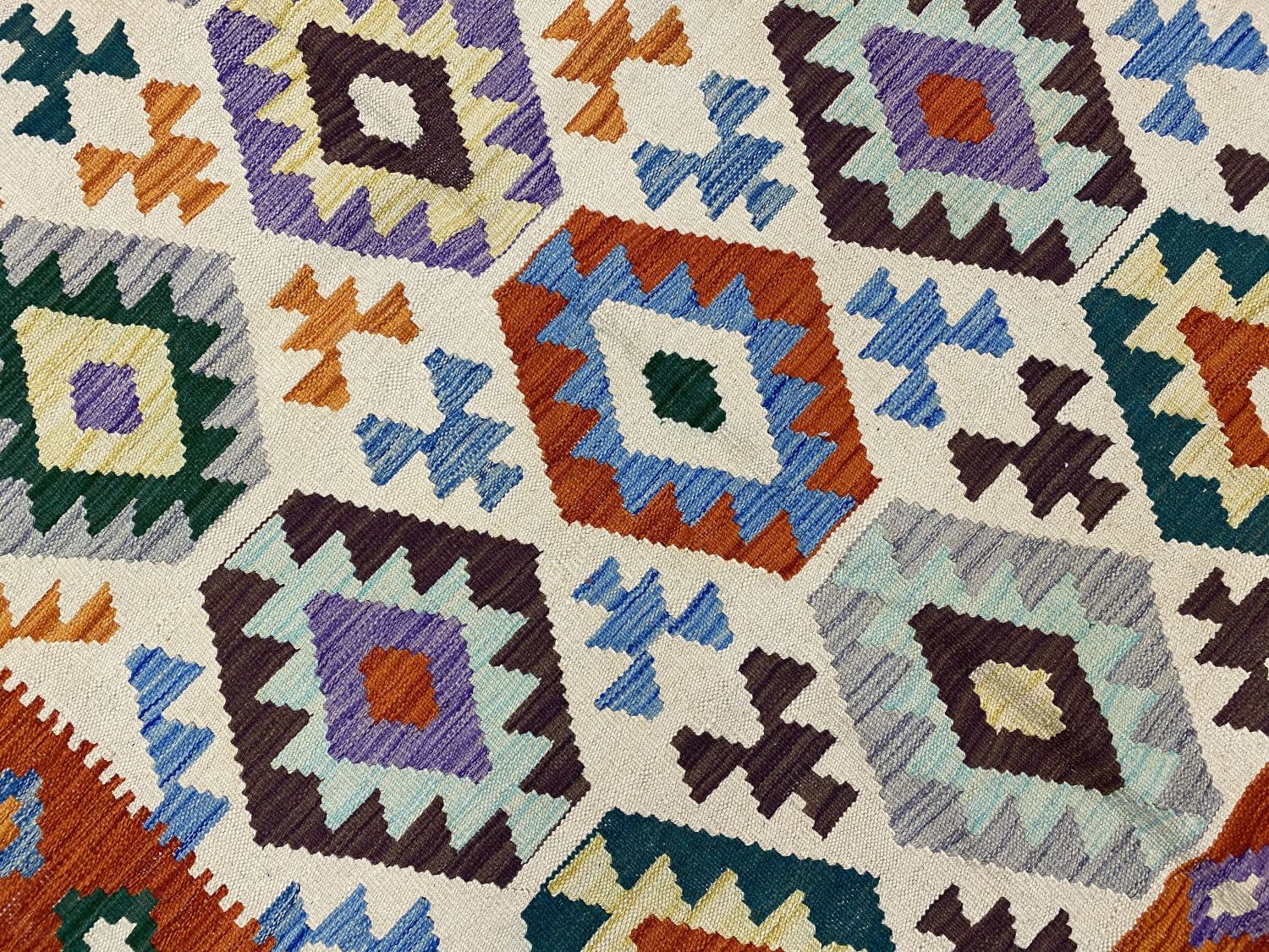 Kleurrijk Tapijt Laagpolig Handgeweven Wollen Vloerkleed - Omid Afghan Kelim 259x190cm