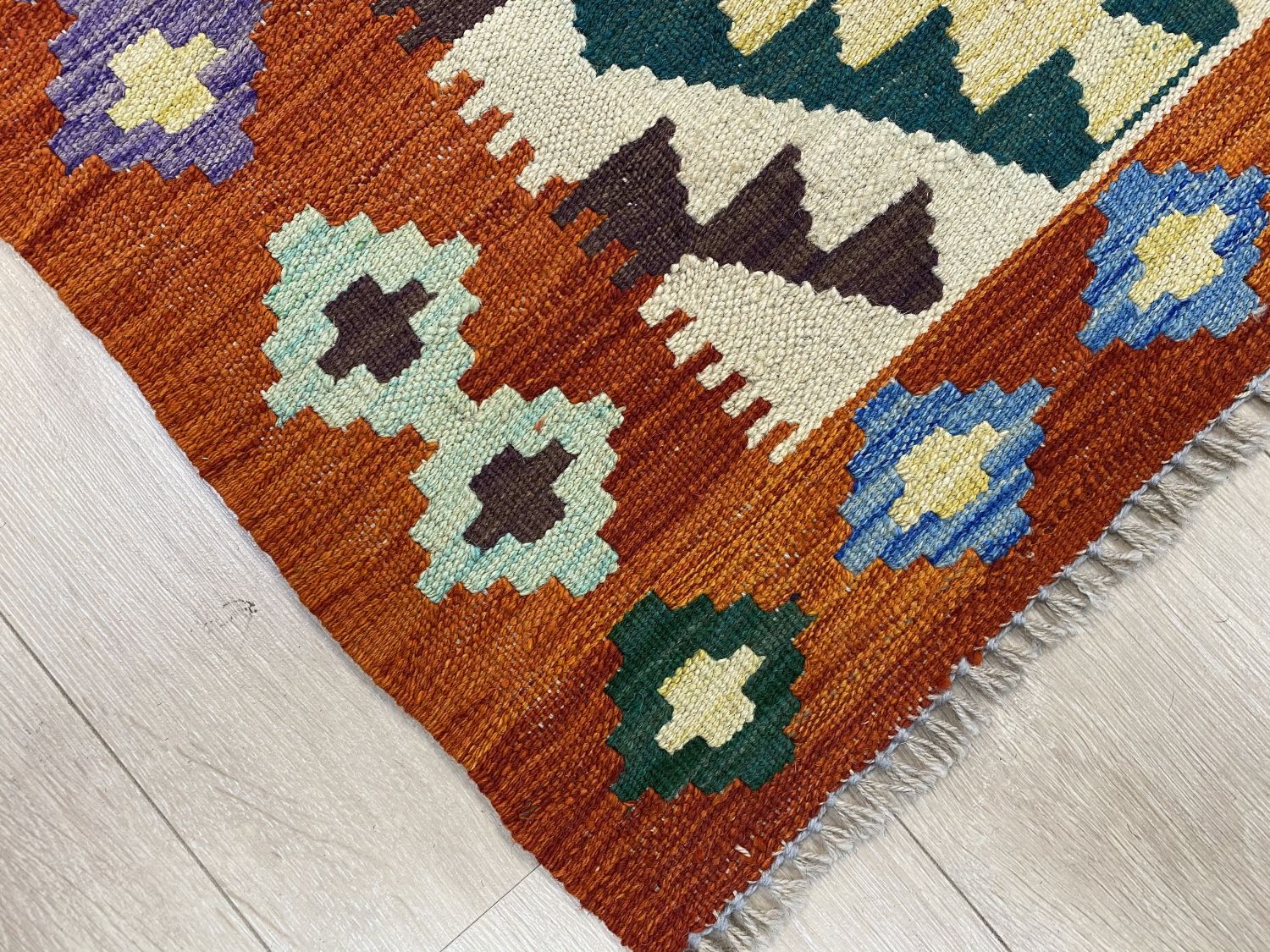 Kleurrijk Tapijt Laagpolig Handgeweven Wollen Vloerkleed - Omid Afghan Kelim 259x190cm