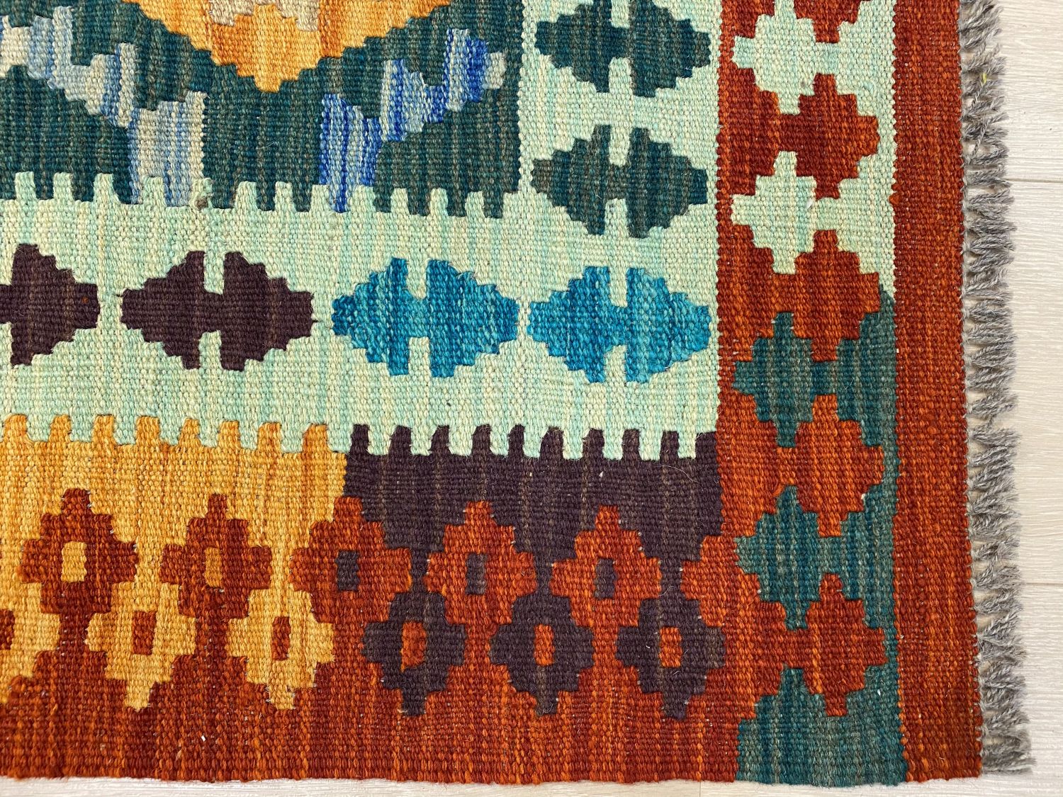 Kleurrijk Tapijt Laagpolig Handgeweven Wollen Vloerkleed - Omid Afghan Kelim Loper 298x86cm