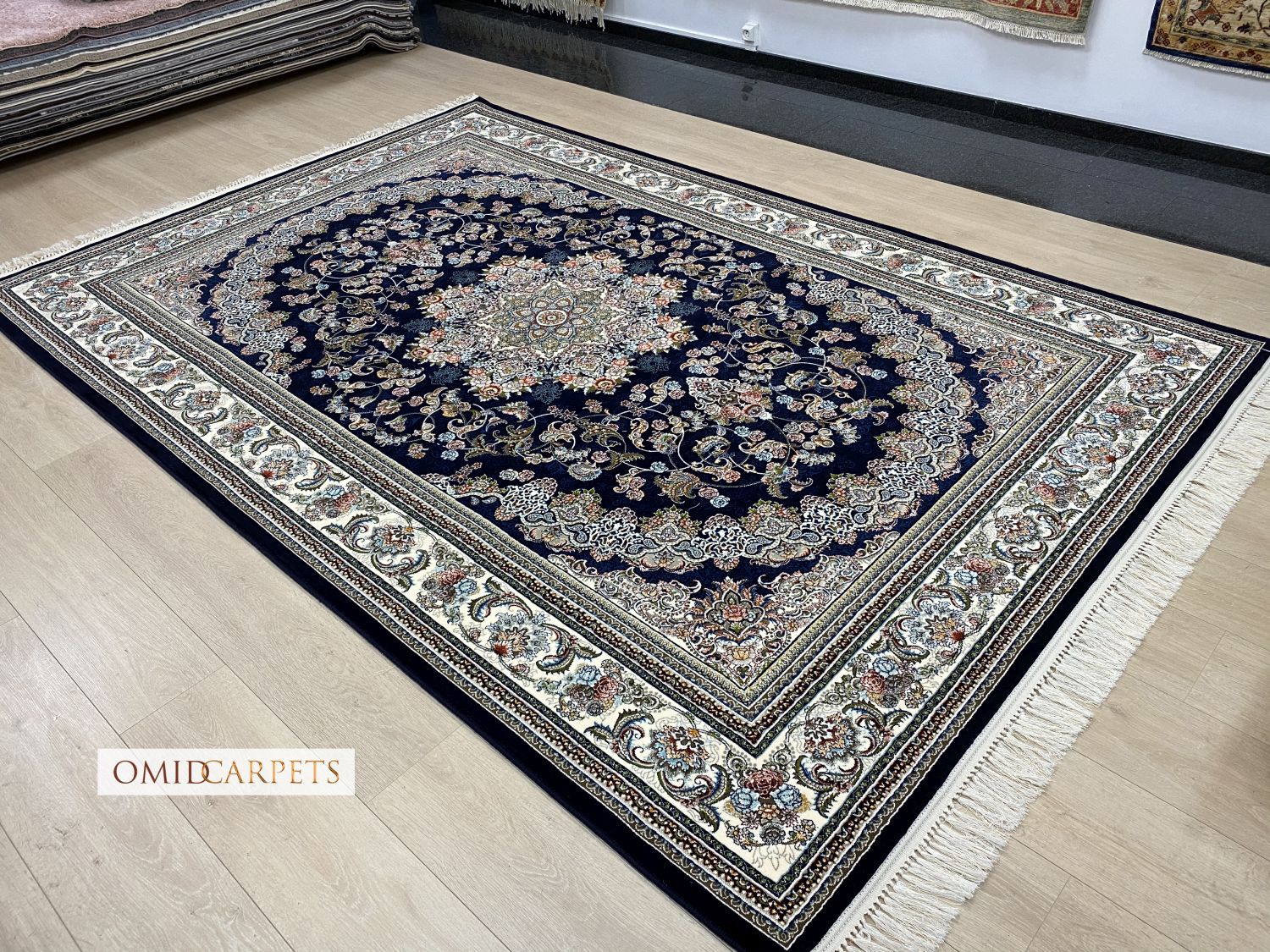 قالین 700 شانه * Blauw Tapijt Laagpolig Klassiek Vloerkleed - Omid Premium Classic - 1,5 Miljoen punten/m²