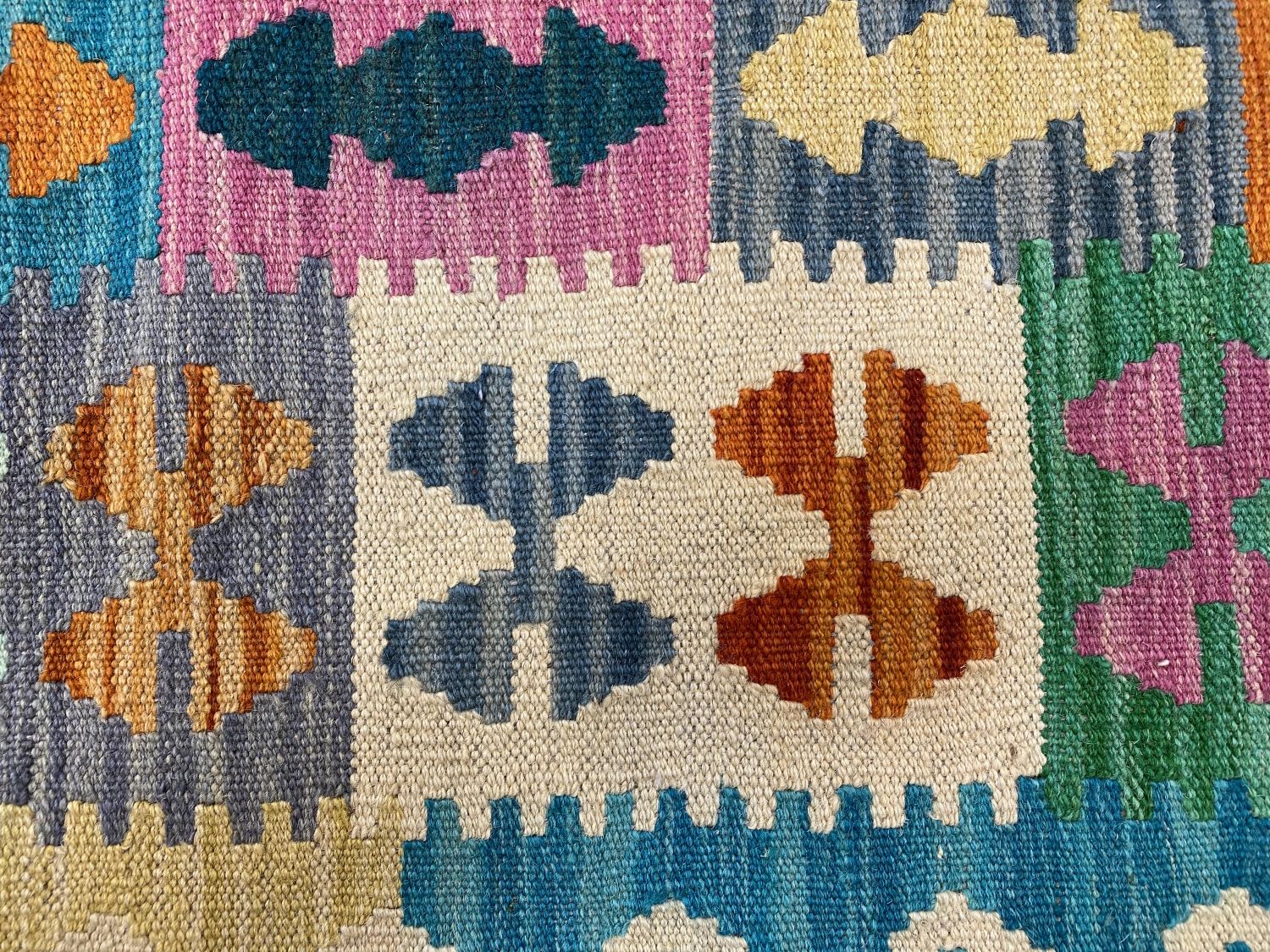 Kleurrijk Tapijt Laagpolig Handgeweven Wollen Vloerkleed - Omid Afghan Kelim 298x202cm