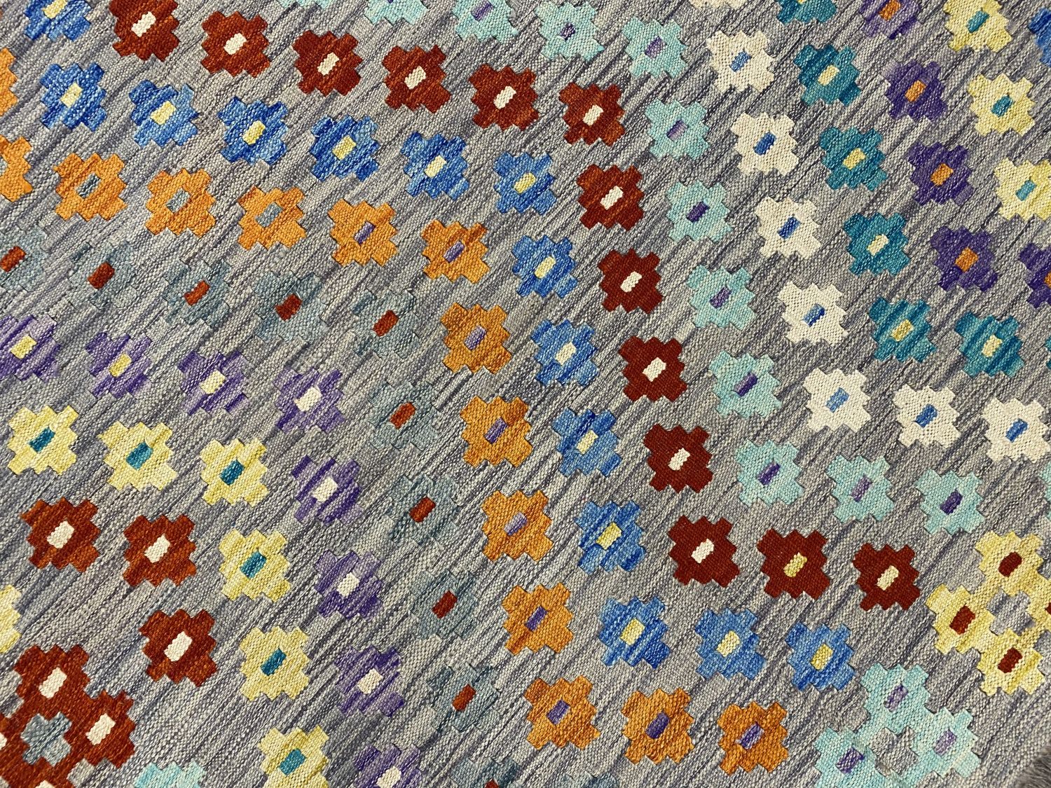 Kleurrijk Tapijt Laagpolig Handgeweven Wollen Vloerkleed - Omid Afghan Kelim 241x175cm
