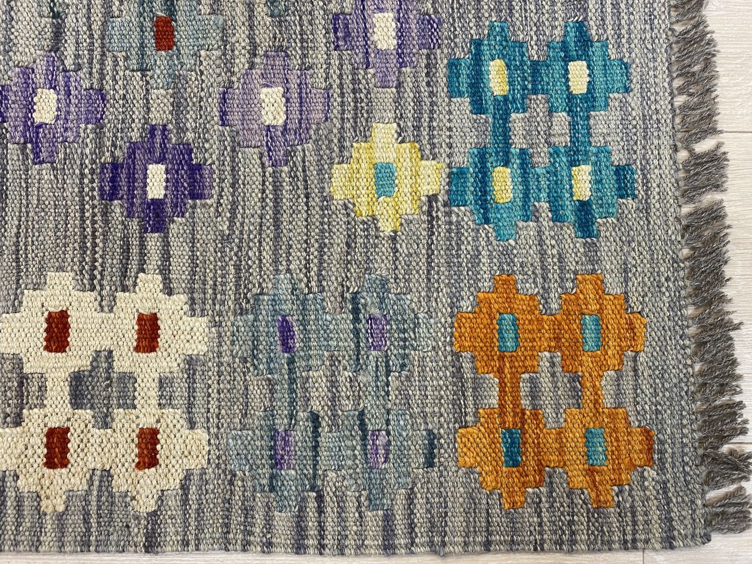 Kleurrijk Tapijt Laagpolig Handgeweven Wollen Vloerkleed - Omid Afghan Kelim 241x175cm