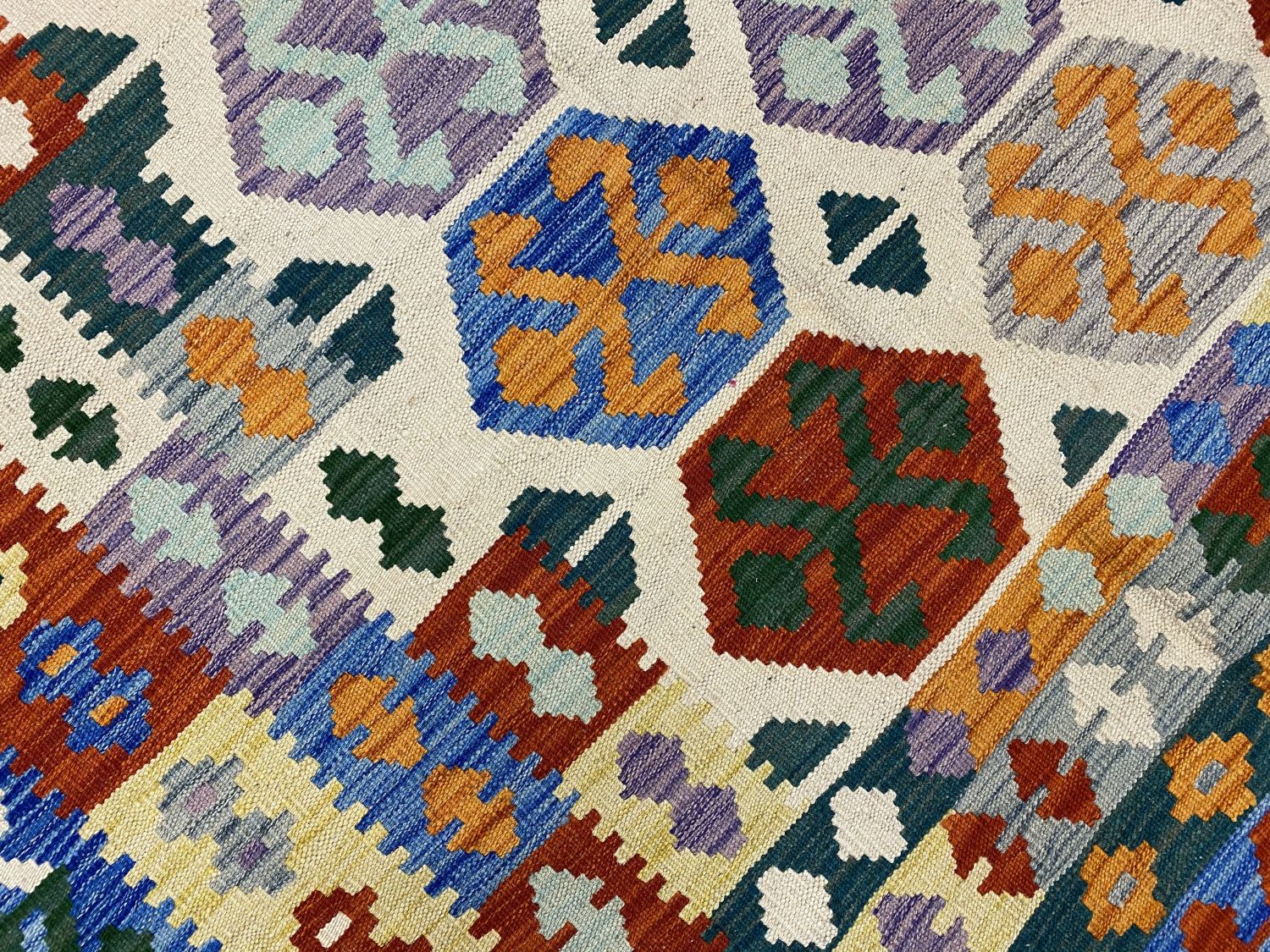 Kleurrijk Tapijt Laagpolig Handgeweven Wollen Vloerkleed - Omid Afghan Kelim 305x209cm - Omid Carpets