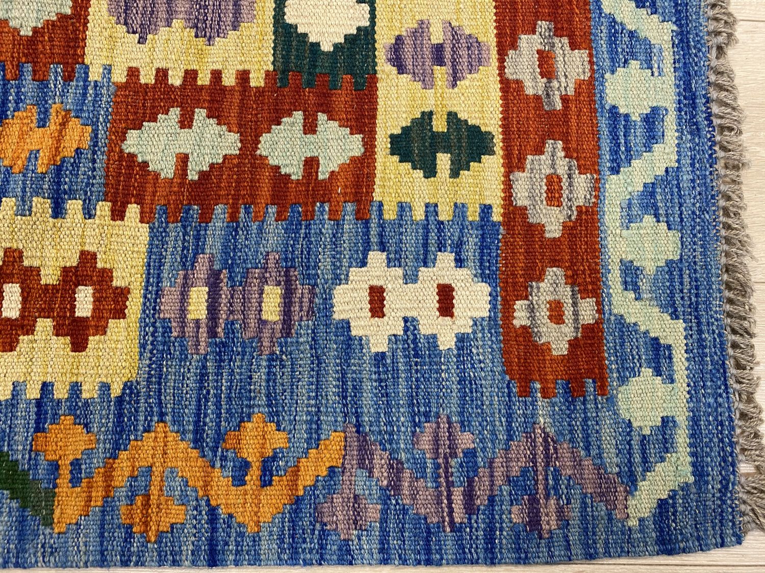 Kleurrijk Tapijt Laagpolig Handgeweven Wollen Vloerkleed - Omid Afghan Kelim 305x209cm - Omid Carpets