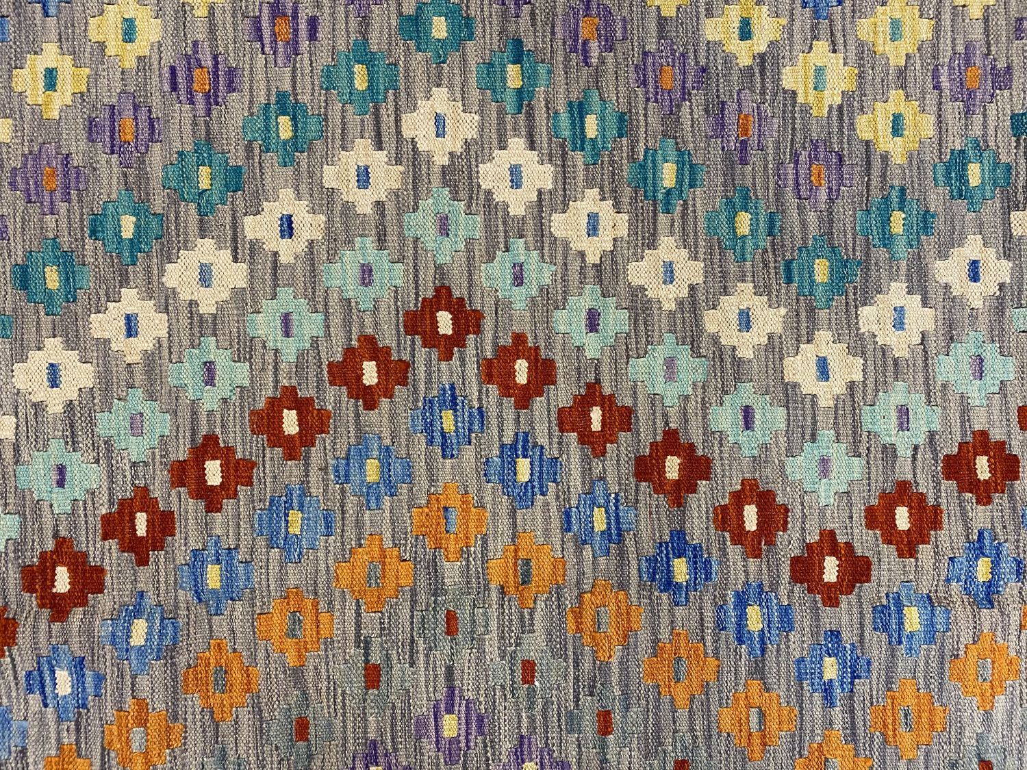 Kleurrijk Tapijt Laagpolig Handgeweven Wollen Vloerkleed - Omid Afghan Kelim 241x175cm