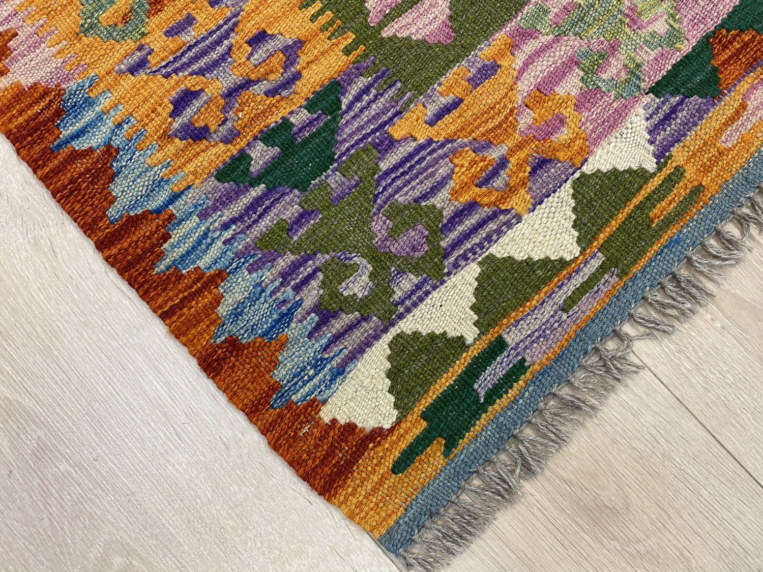 Kleurrijk Tapijt Laagpolig Handgeweven Wollen Vloerkleed - Omid Afghan Kelim 183x127cm