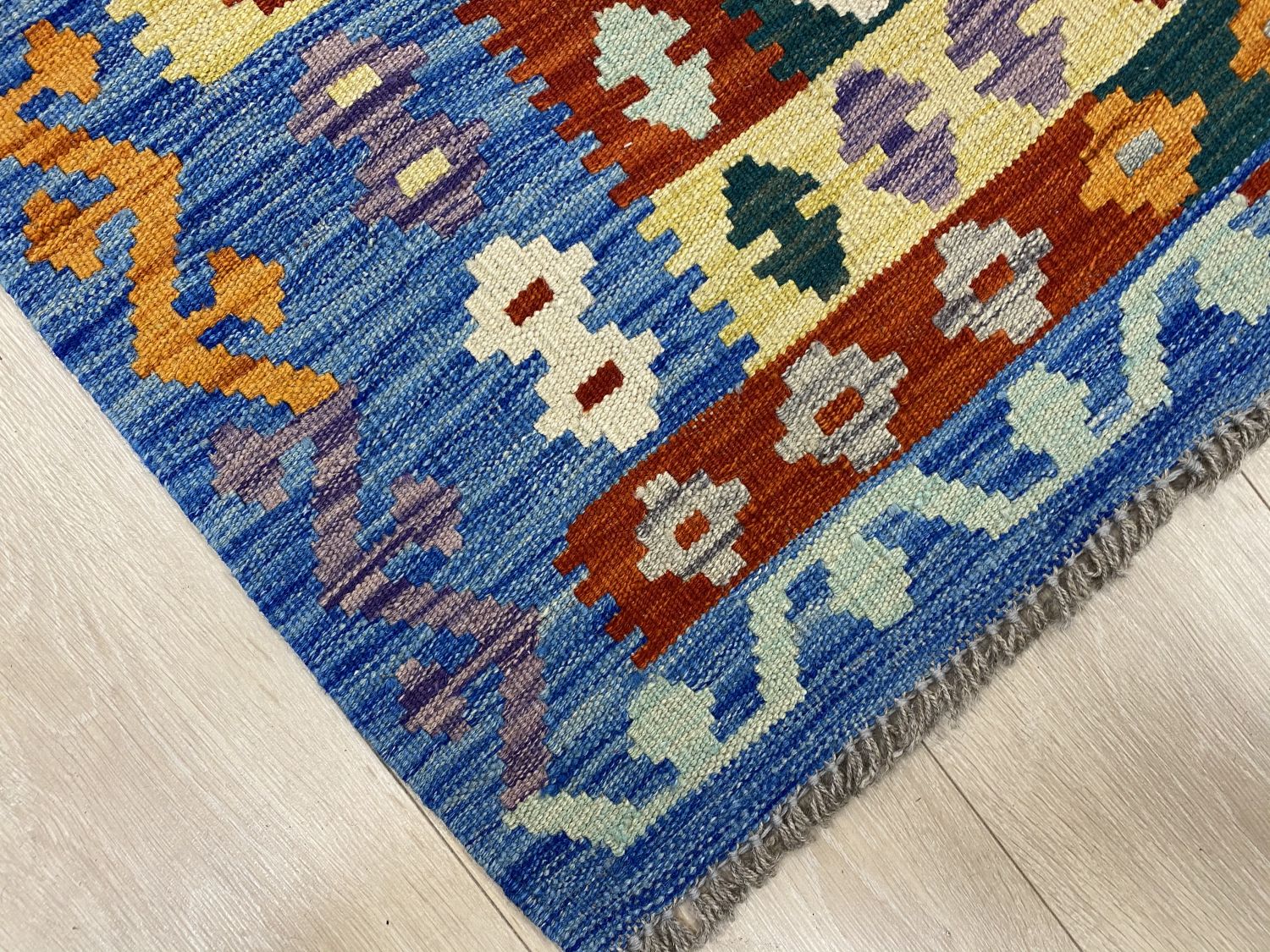 Kleurrijk Tapijt Laagpolig Handgeweven Wollen Vloerkleed - Omid Afghan Kelim 305x209cm - Omid Carpets