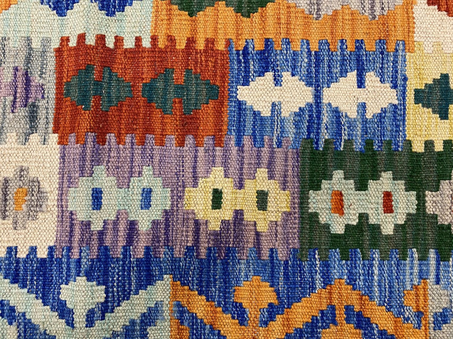 Kleurrijk Tapijt Laagpolig Handgeweven Wollen Vloerkleed - Omid Afghan Kelim 305x209cm - Omid Carpets