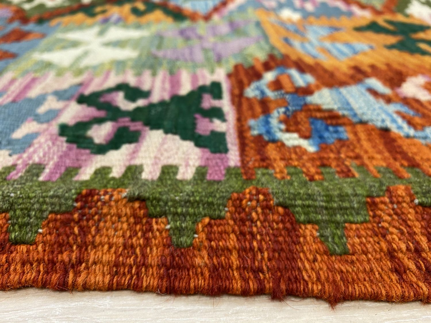 Kleurrijk Tapijt Laagpolig Handgeweven Wollen Vloerkleed - Omid Afghan Kelim 183x127cm