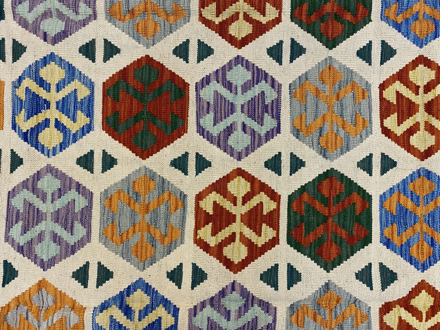 Kleurrijk Tapijt Laagpolig Handgeweven Wollen Vloerkleed - Omid Afghan Kelim 305x209cm - Omid Carpets