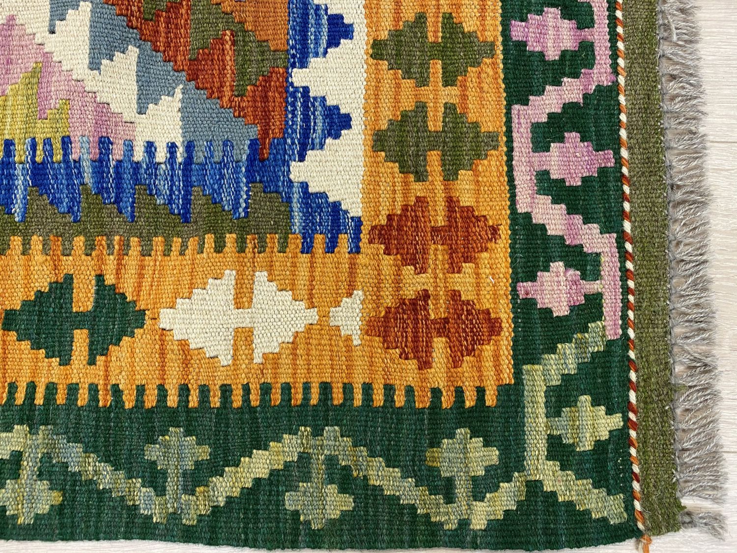 Kleurrijk Tapijt Laagpolig Handgeweven Wollen Vloerkleed - Omid Afghan Kelim 190x128cm