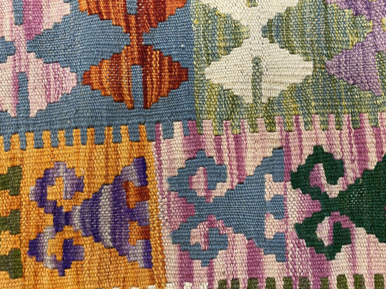 Kleurrijk Tapijt Laagpolig Handgeweven Wollen Vloerkleed - Omid Afghan Kelim 190x128cm