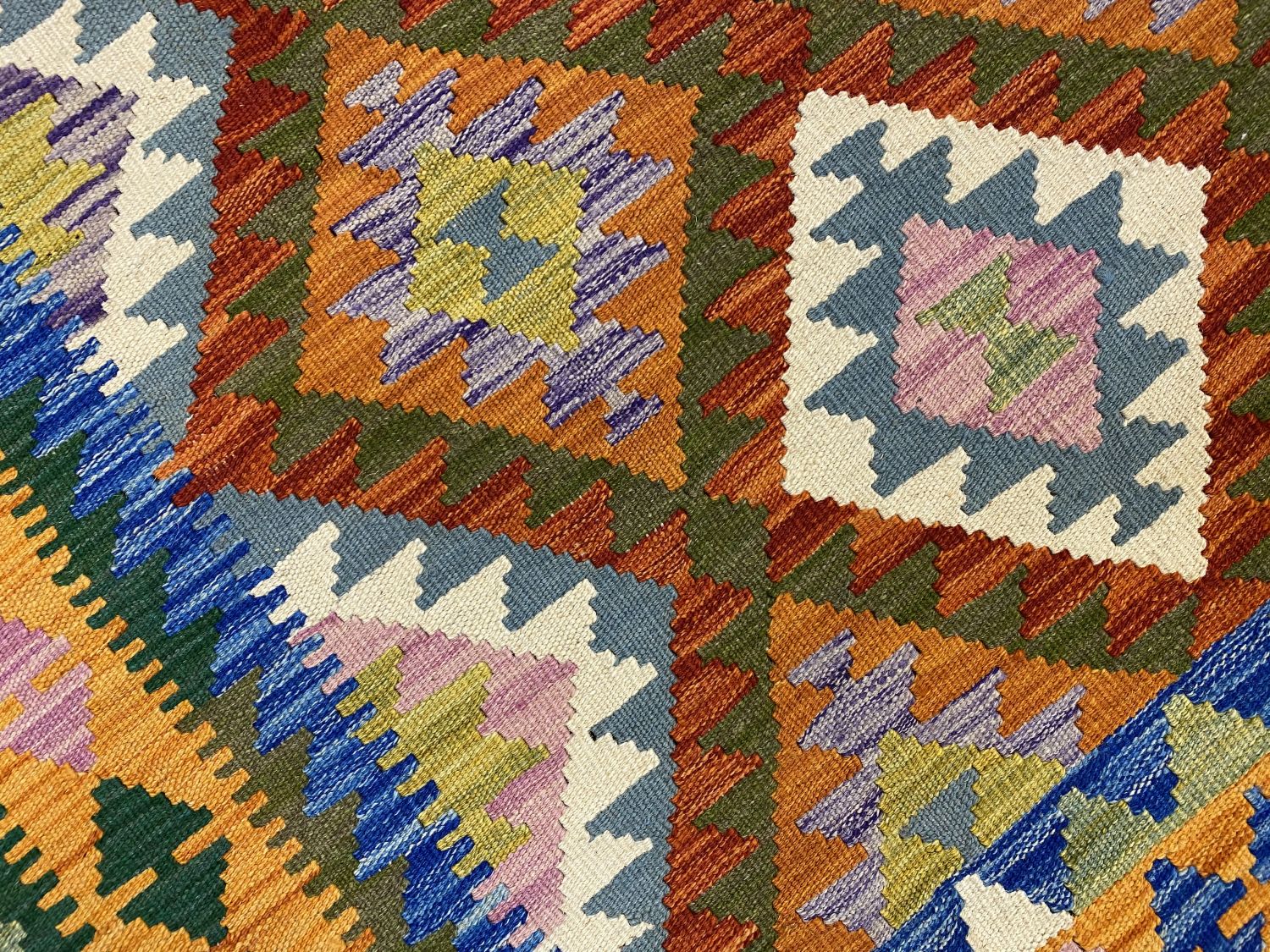 Kleurrijk Tapijt Laagpolig Handgeweven Wollen Vloerkleed - Omid Afghan Kelim 190x128cm