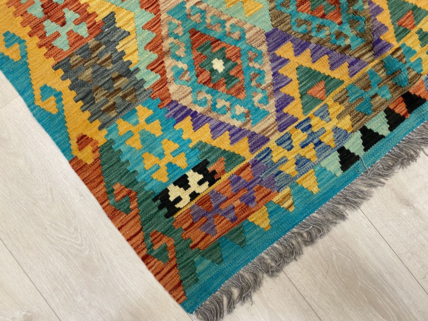 Kleurrijk Tapijt Laagpolig Handgeweven Wollen Vloerkleed - Omid Afghan Kelim 290x208cm