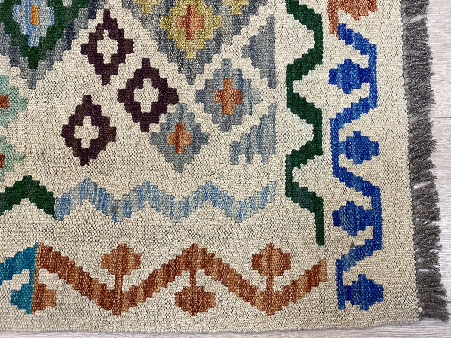 Kleurrijk Tapijt Laagpolig Handgeweven Wollen Vloerkleed - Omid Afghan Kelim 292x205cm