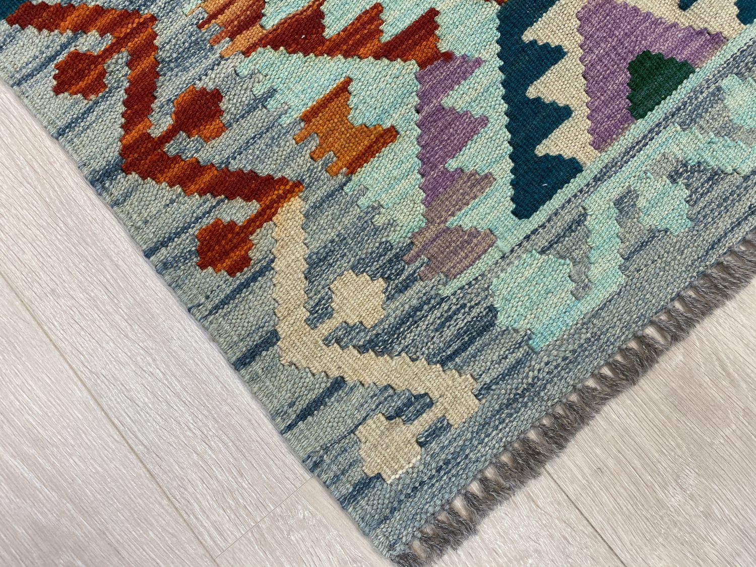 Kleurrijk Tapijt Laagpolig Handgeweven Wollen Vloerkleed - Omid Afghan Kelim 179x125cm