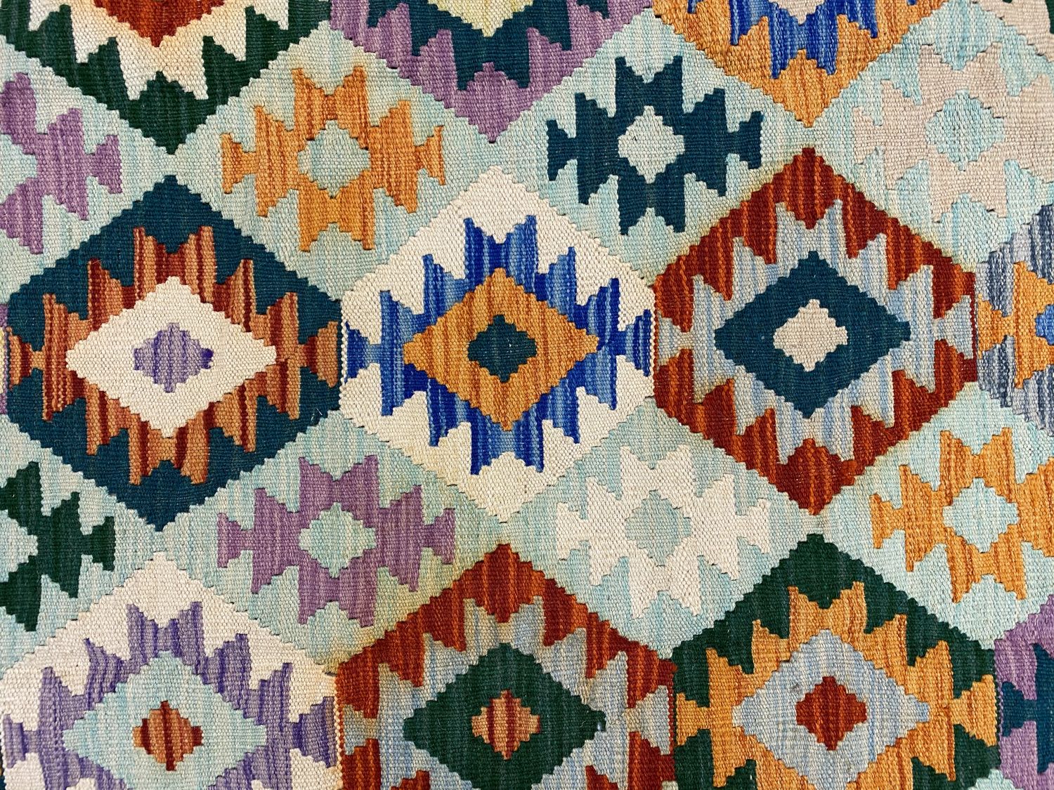 Kleurrijk Tapijt Laagpolig Handgeweven Wollen Vloerkleed - Omid Afghan Kelim 179x125cm