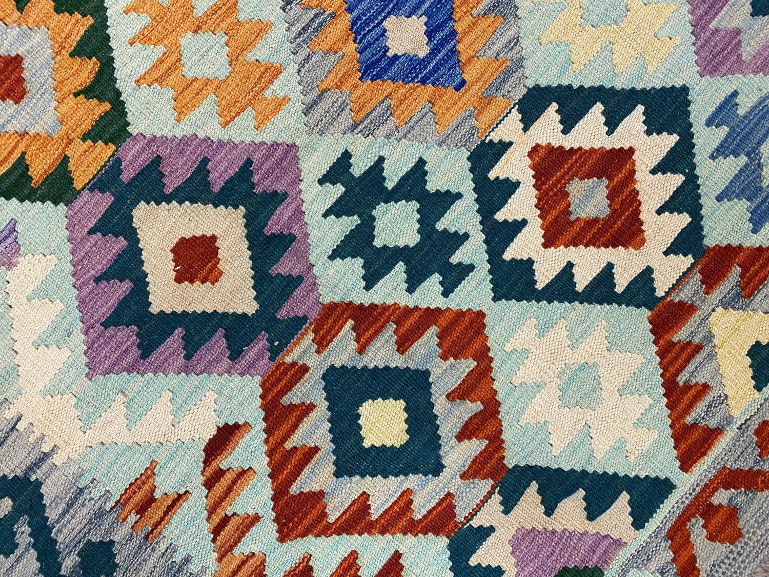 Kleurrijk Tapijt Laagpolig Handgeweven Wollen Vloerkleed - Omid Afghan Kelim 179x125cm