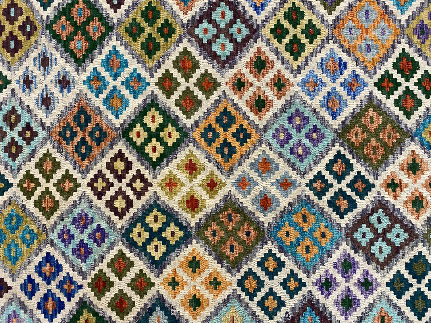 Kleurrijk Tapijt Laagpolig Handgeweven Wollen Vloerkleed - Omid Afghan Kelim 292x205cm