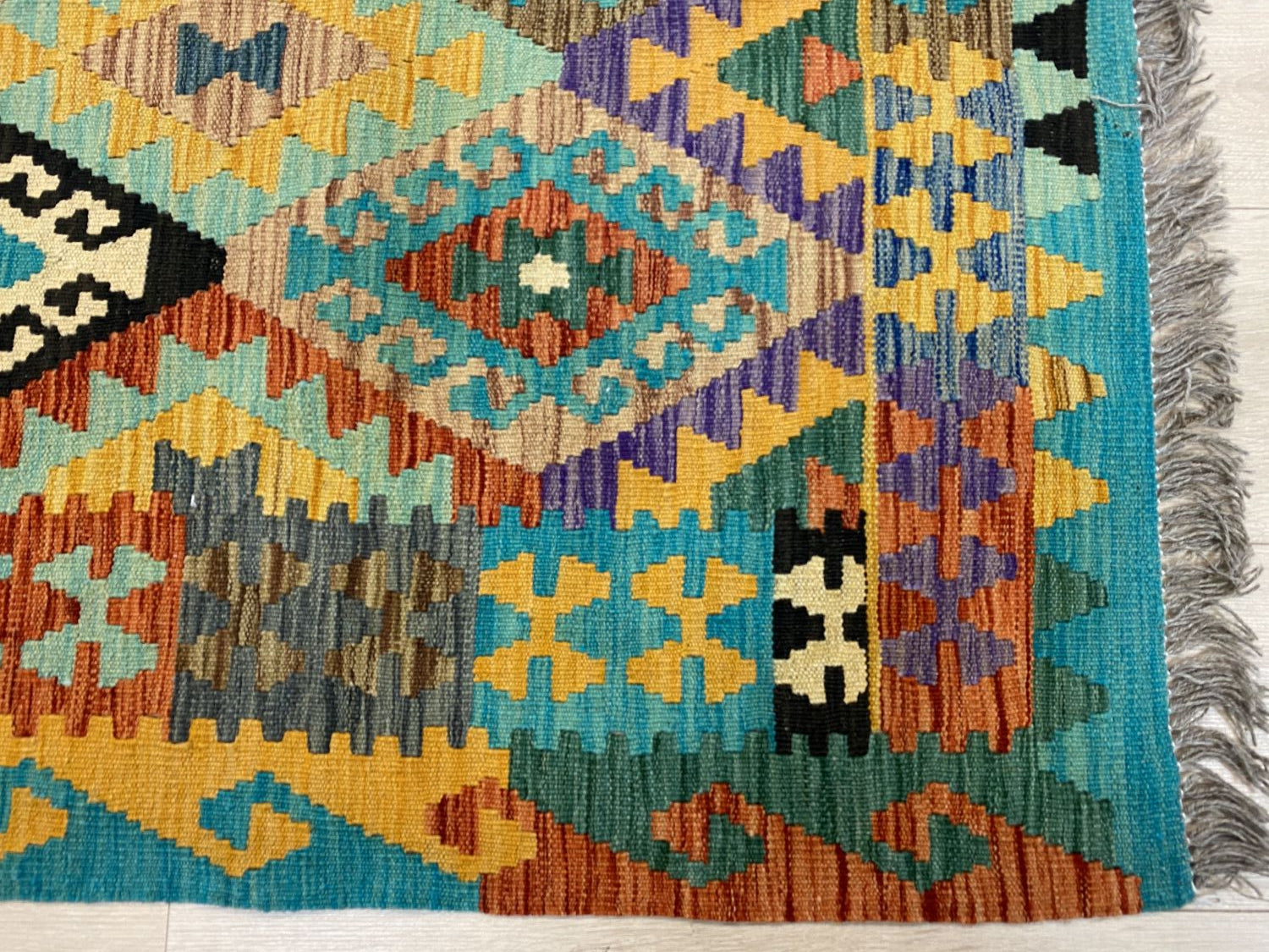 Kleurrijk Tapijt Laagpolig Handgeweven Wollen Vloerkleed - Omid Afghan Kelim 290x208cm