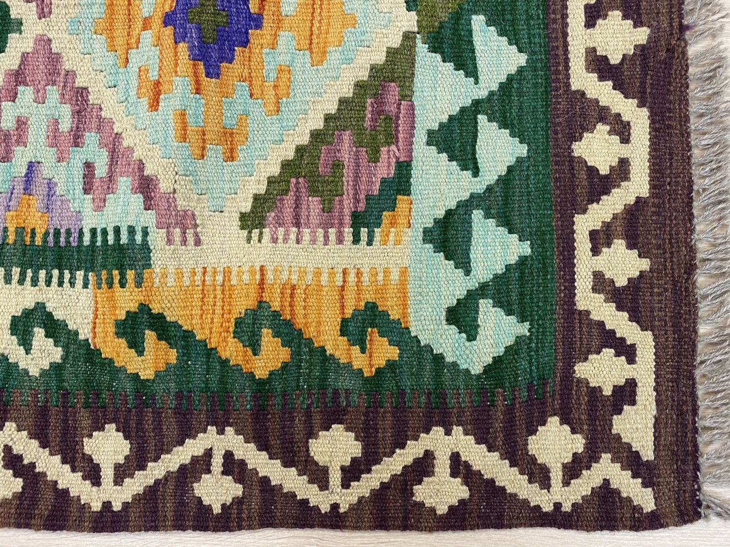 Kleurrijk Tapijt Laagpolig Handgeweven Wollen Vloerkleed - Omid Afghan Kelim 188x132cm