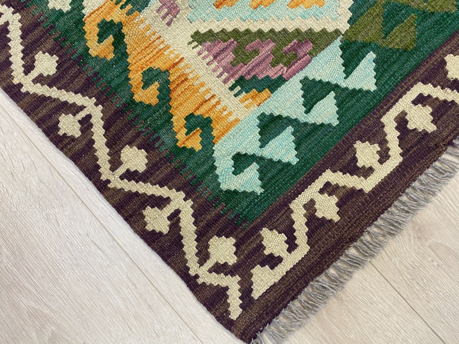 Kleurrijk Tapijt Laagpolig Handgeweven Wollen Vloerkleed - Omid Afghan Kelim 188x132cm