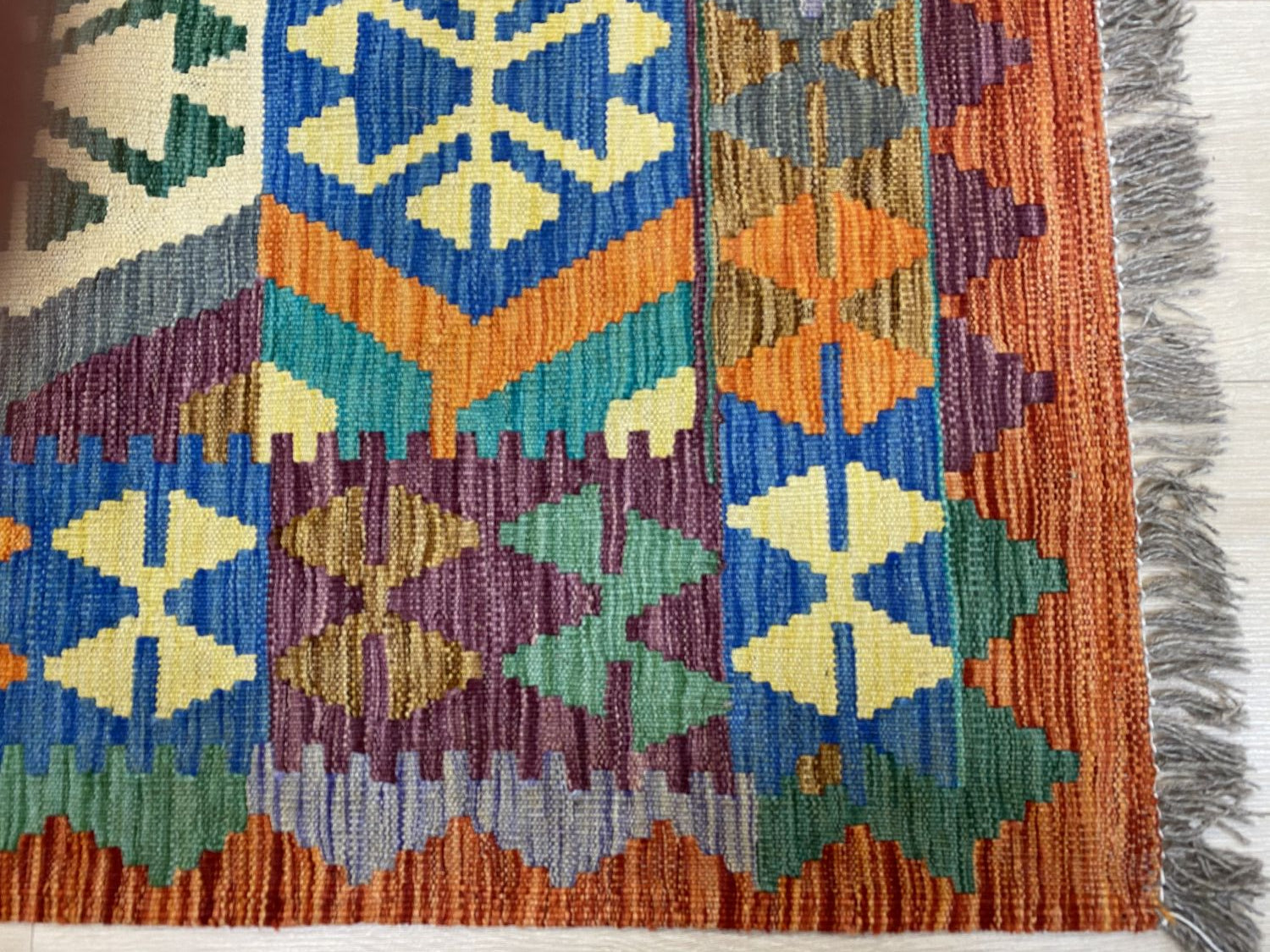 Kleurrijk Tapijt Laagpolig Handgeweven Wollen Vloerkleed - Omid Afghan Kelim 301x200cm - Omid Carpets