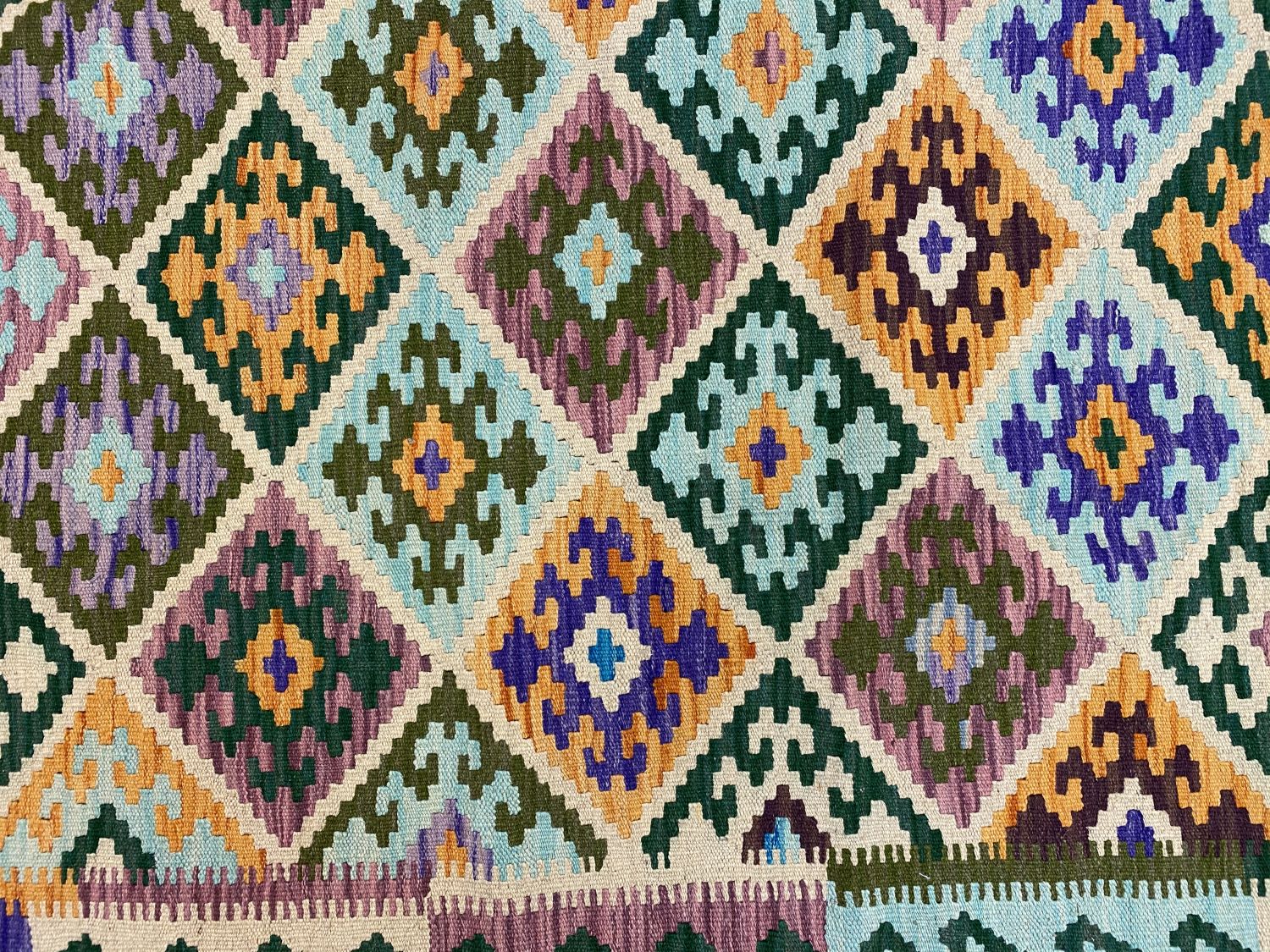 Kleurrijk Tapijt Laagpolig Handgeweven Wollen Vloerkleed - Omid Afghan Kelim 188x132cm