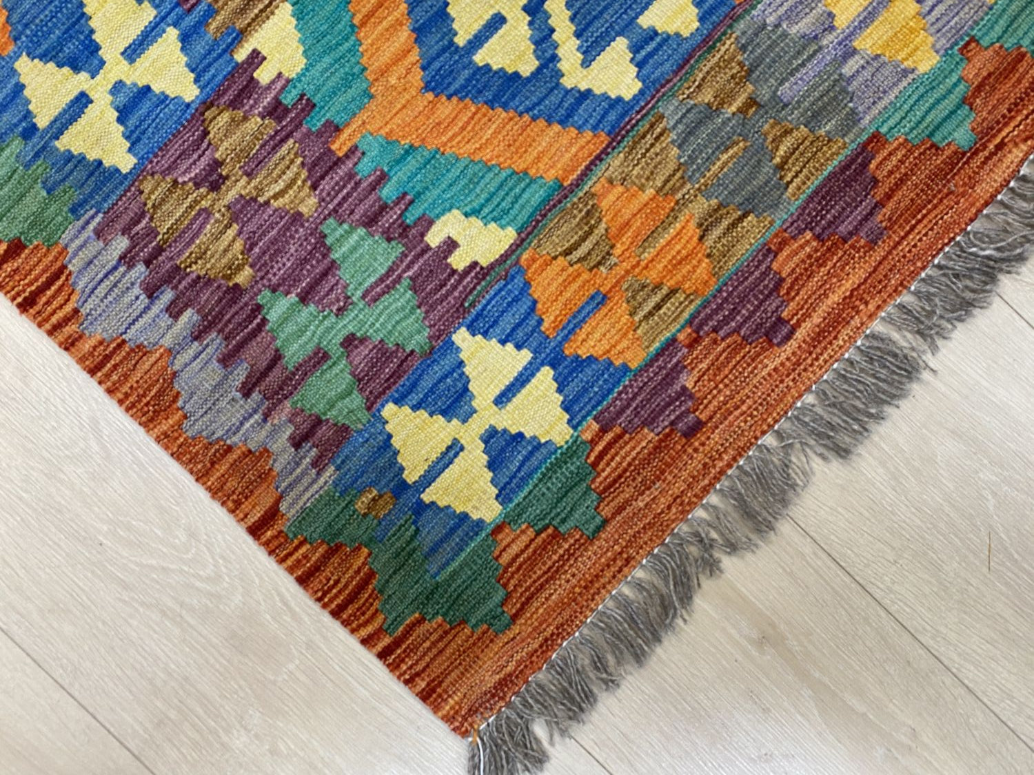 Kleurrijk Tapijt Laagpolig Handgeweven Wollen Vloerkleed - Omid Afghan Kelim 301x200cm - Omid Carpets