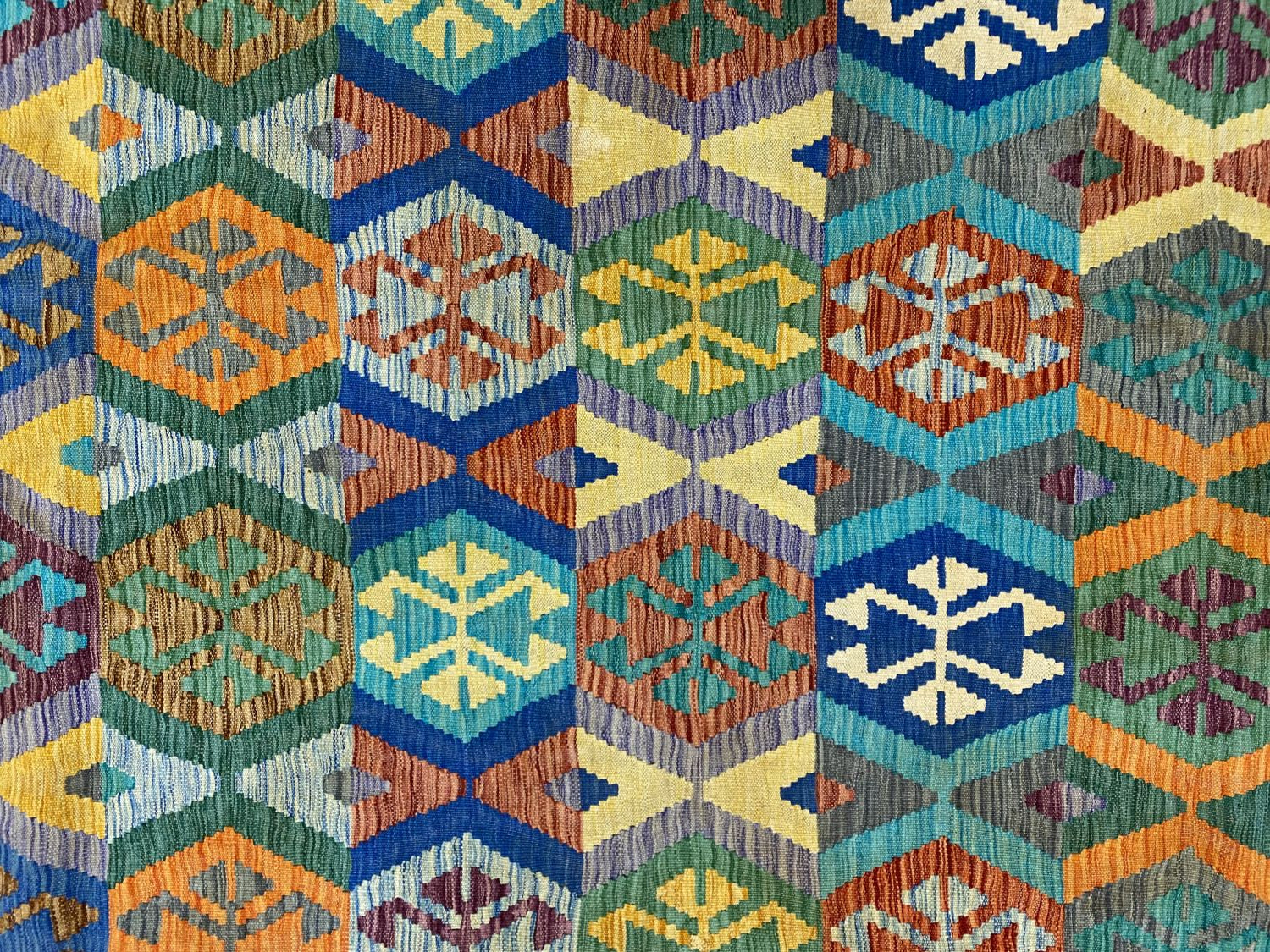 Kleurrijk Tapijt Laagpolig Handgeweven Wollen Vloerkleed - Omid Afghan Kelim 301x200cm - Omid Carpets