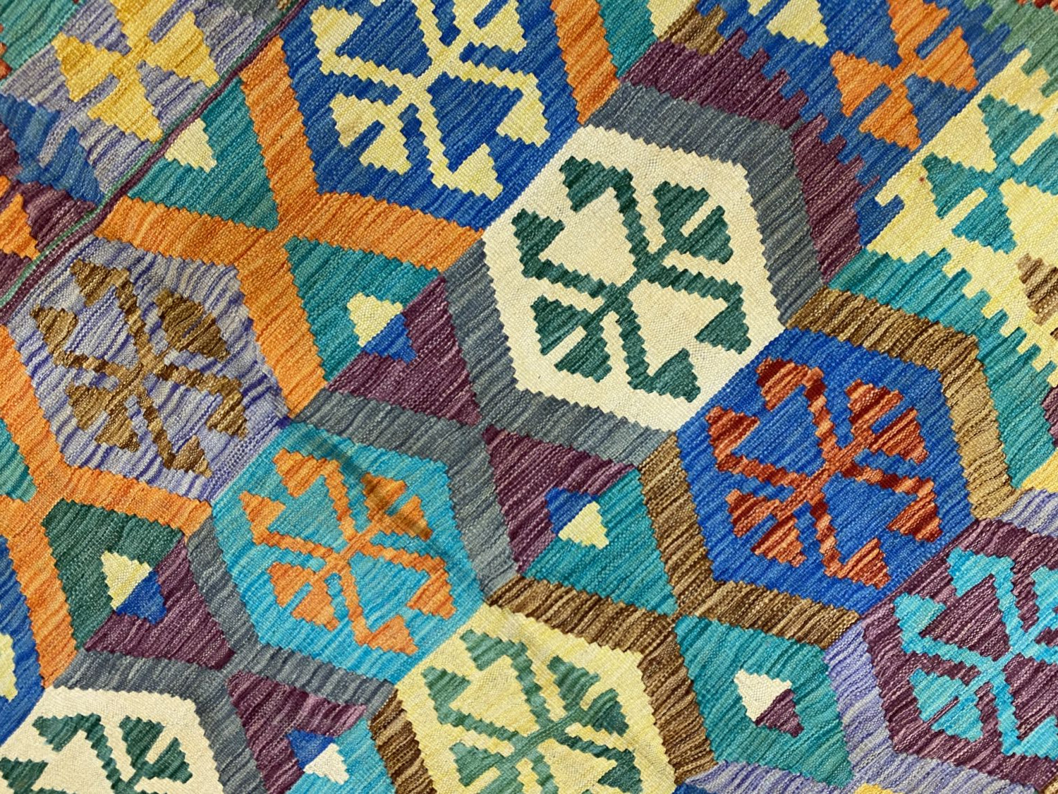 Kleurrijk Tapijt Laagpolig Handgeweven Wollen Vloerkleed - Omid Afghan Kelim 301x200cm - Omid Carpets