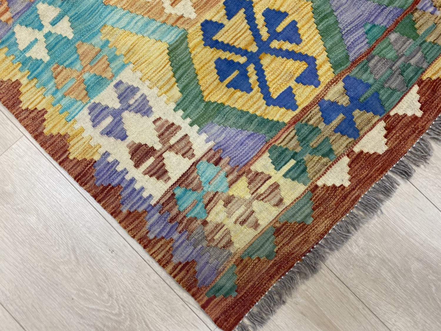 Kleurrijk Tapijt Laagpolig Handgeweven Wollen Vloerkleed - Omid Afghan Kelim 295x194cm