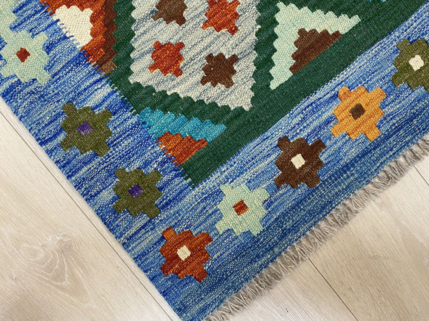 Kleurrijk Tapijt Laagpolig Handgeweven Wollen Vloerkleed - Omid Afghan Kelim 298x216cm - Omid Carpets