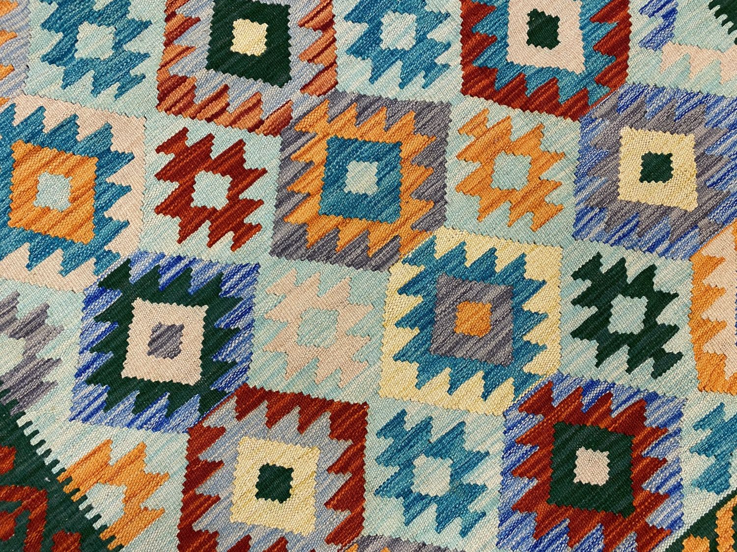 Kleurrijk Tapijt Laagpolig Handgeweven Wollen Vloerkleed - Omid Afghan Kelim 181x120cm