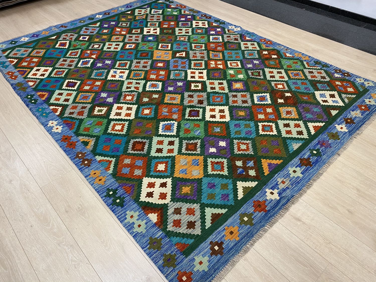 Kleurrijk Tapijt Laagpolig Handgeweven Wollen Vloerkleed - Omid Afghan Kelim 298x216cm