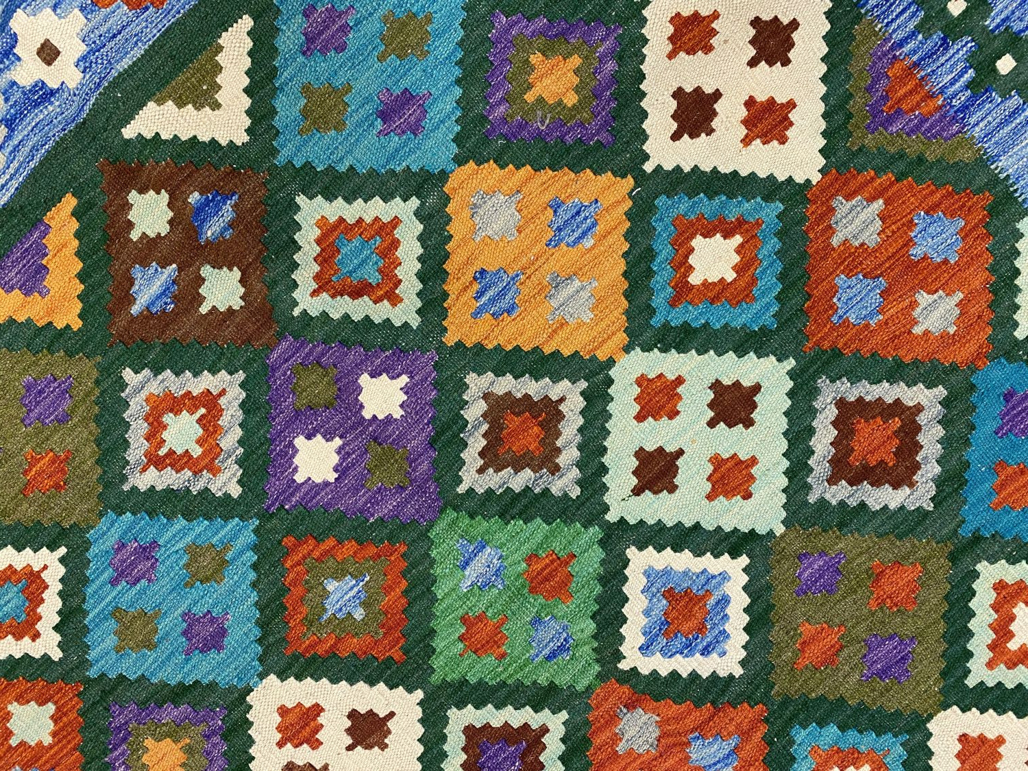 Kleurrijk Tapijt Laagpolig Handgeweven Wollen Vloerkleed - Omid Afghan Kelim 298x216cm - Omid Carpets