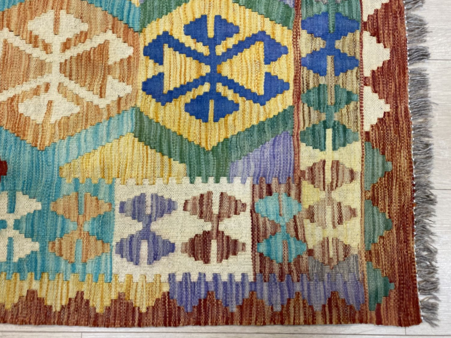 Kleurrijk Tapijt Laagpolig Handgeweven Wollen Vloerkleed - Omid Afghan Kelim 295x194cm