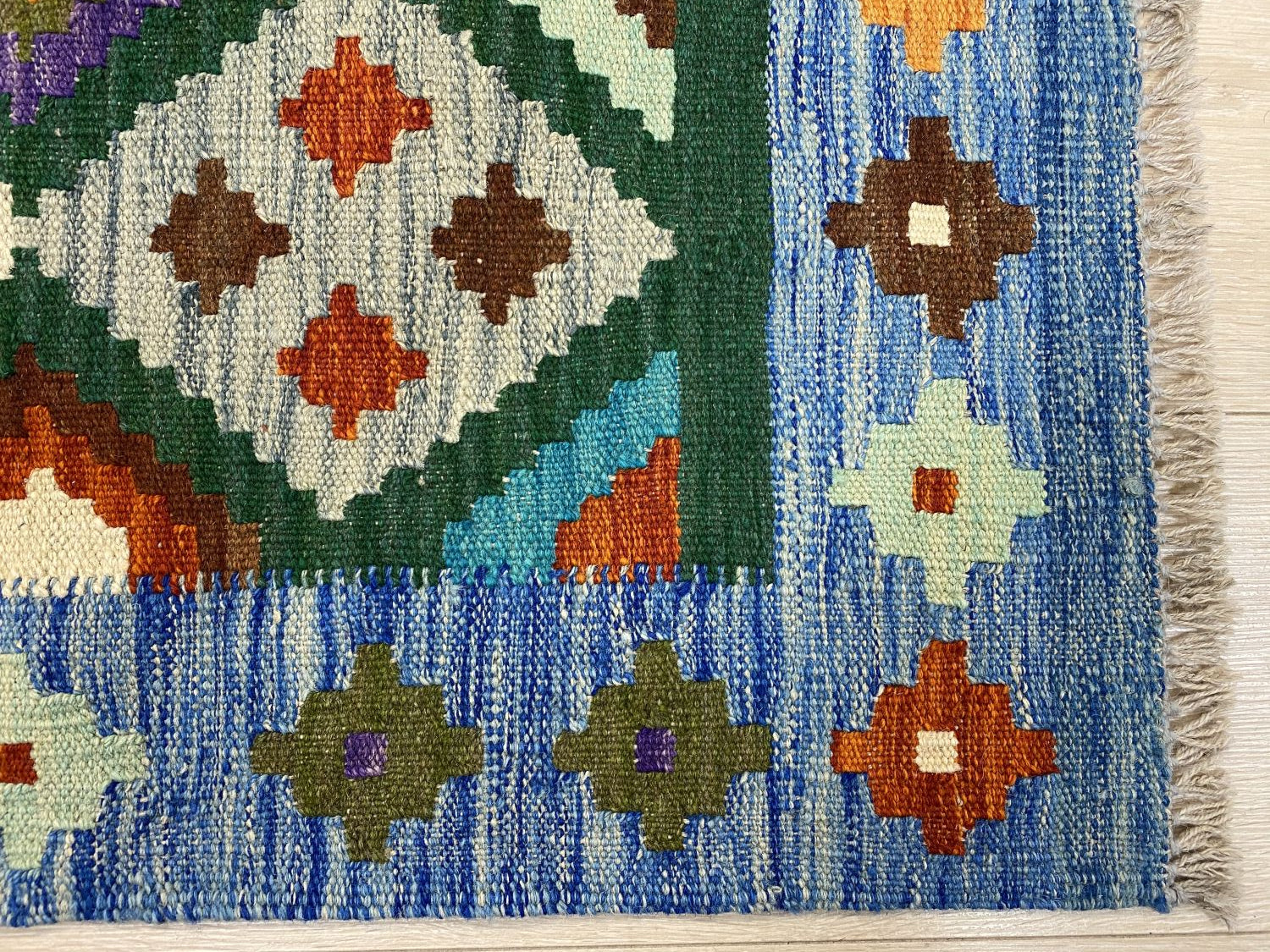 Kleurrijk Tapijt Laagpolig Handgeweven Wollen Vloerkleed - Omid Afghan Kelim 298x216cm - Omid Carpets
