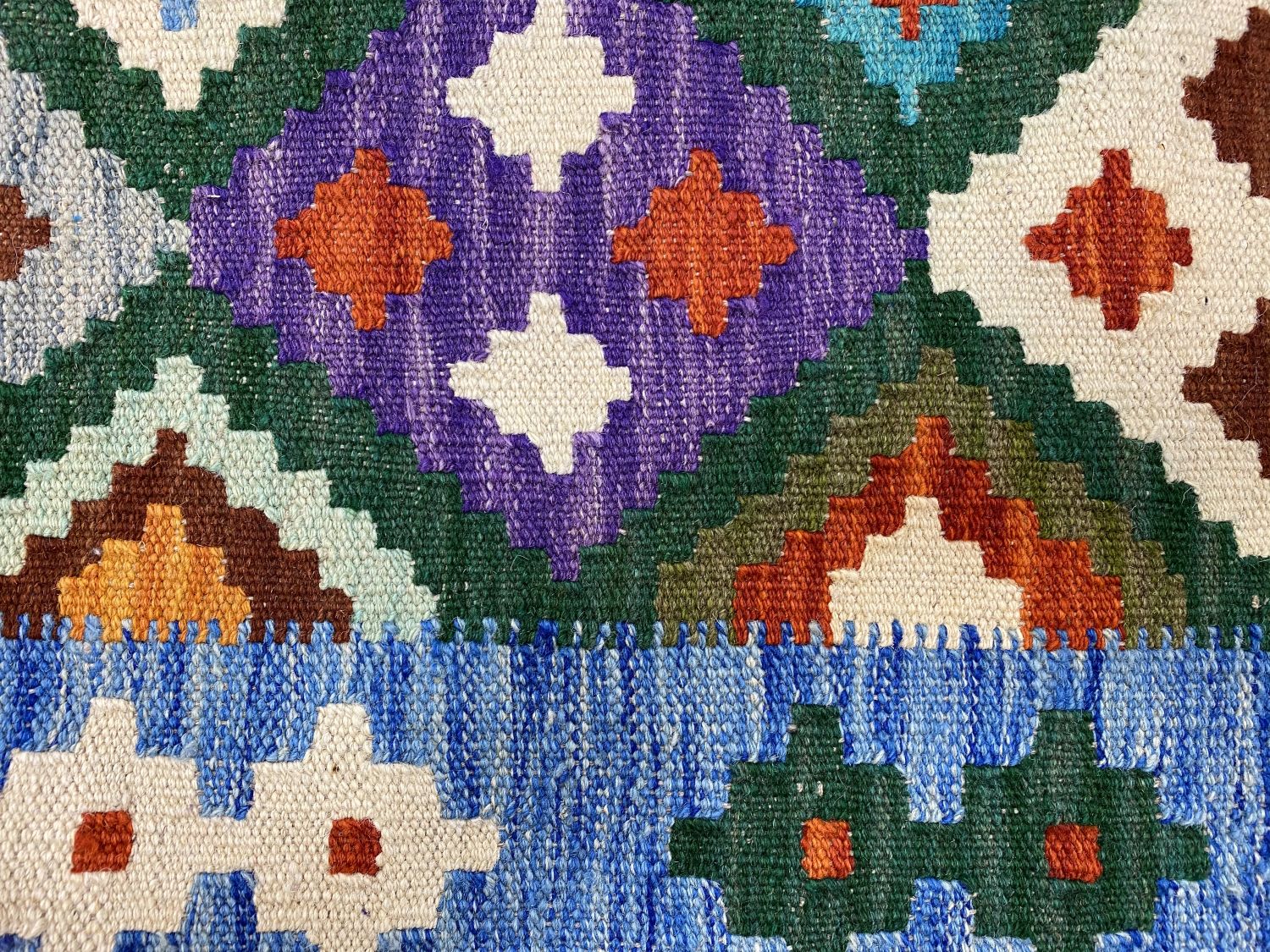 Kleurrijk Tapijt Laagpolig Handgeweven Wollen Vloerkleed - Omid Afghan Kelim 298x216cm - Omid Carpets