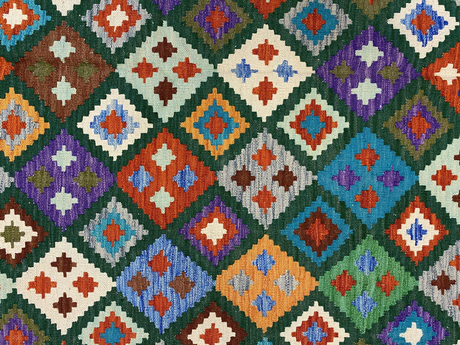 Kleurrijk Tapijt Laagpolig Handgeweven Wollen Vloerkleed - Omid Afghan Kelim 298x216cm - Omid Carpets