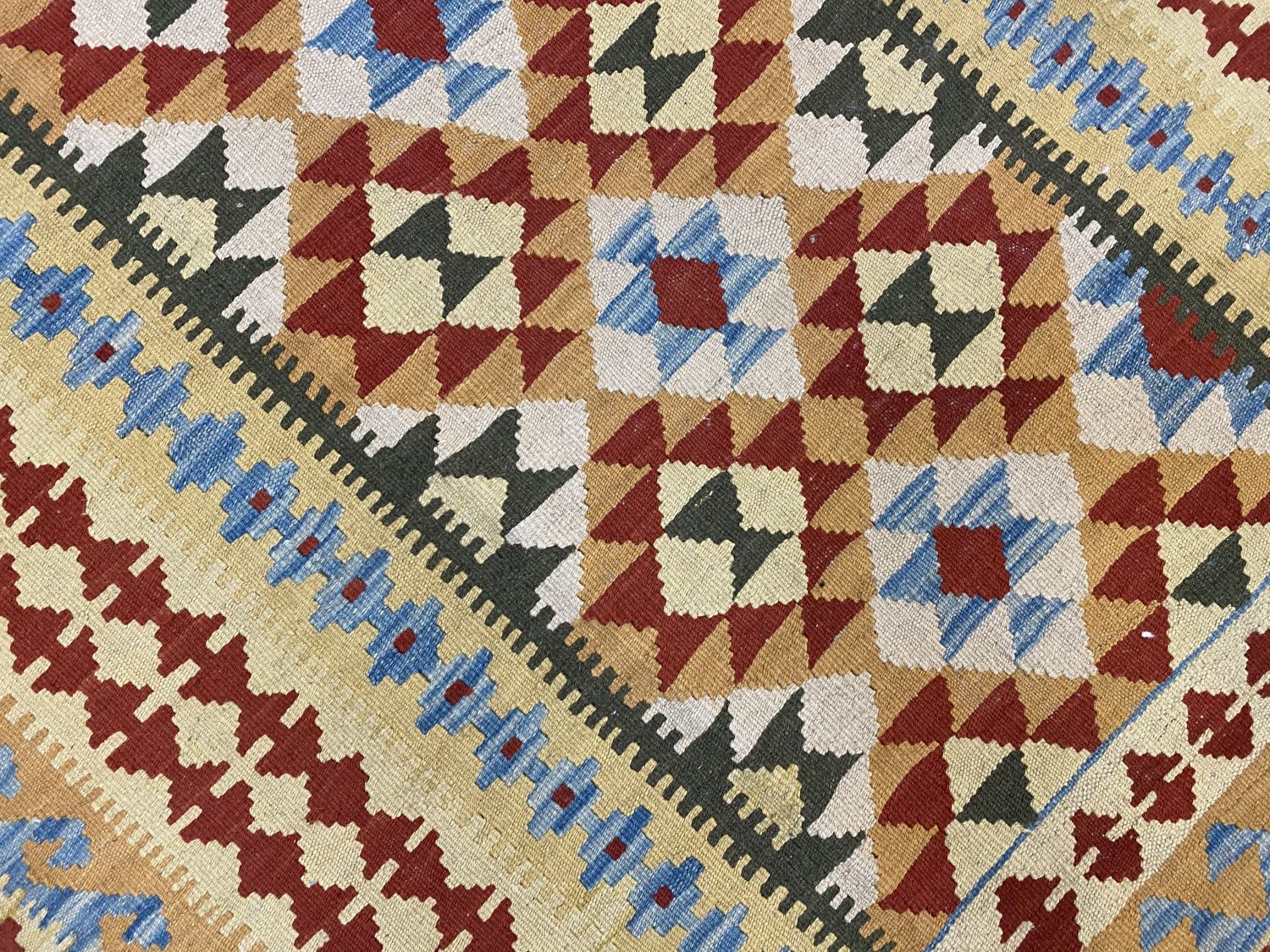 Kleurrijk Tapijt Laagpolig Handgeweven Wollen Vloerkleed - Omid Afghan Kelim 196x122cm