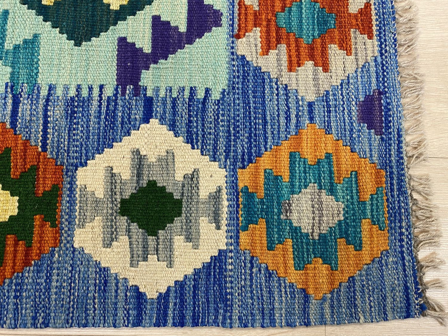 Kleurrijk Tapijt Laagpolig Handgeweven Wollen Vloerkleed - Omid Afghan Kelim 304x209cm