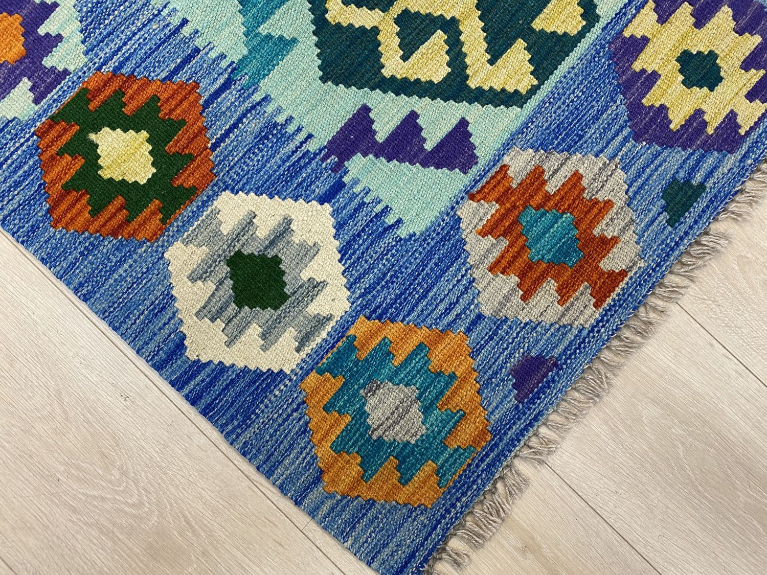 Kleurrijk Tapijt Laagpolig Handgeweven Wollen Vloerkleed - Omid Afghan Kelim 304x209cm