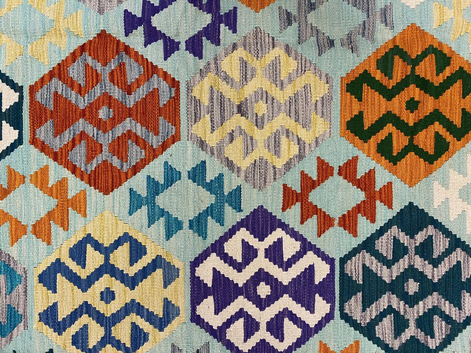 Kleurrijk Tapijt Laagpolig Handgeweven Wollen Vloerkleed - Omid Afghan Kelim 304x209cm