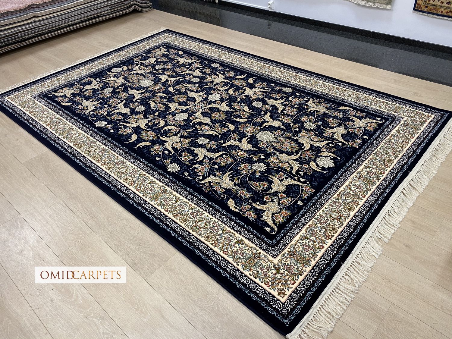 Blauw Tapijt Laagpolig Klassiek Vloerkleed - Omid Premium Classic - 1,5 Miljoen punten/m²